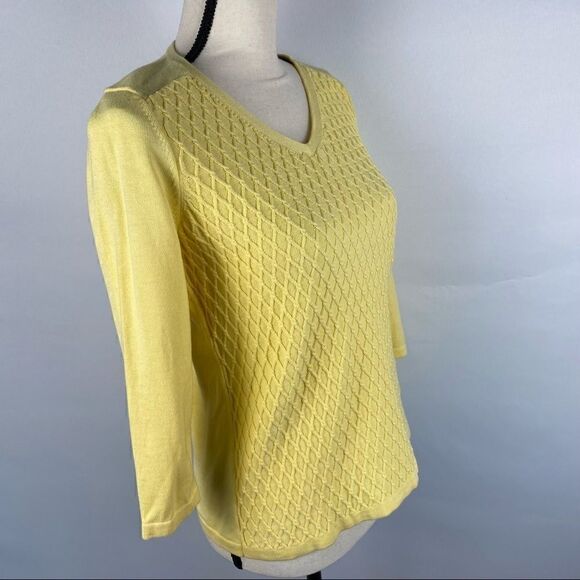 Talbots Yellow Diamond Detail Knit Sweater - Picture 3 of 4